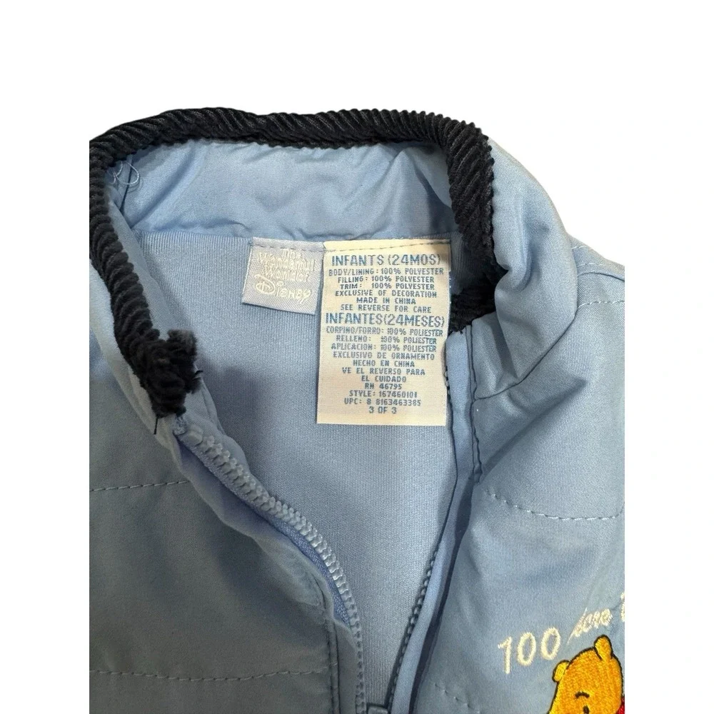 Winnie the Pooh Kid Vest Disney 100 Acre Wood Quilted Zip-Up‎ Y2K Retro Style 2t